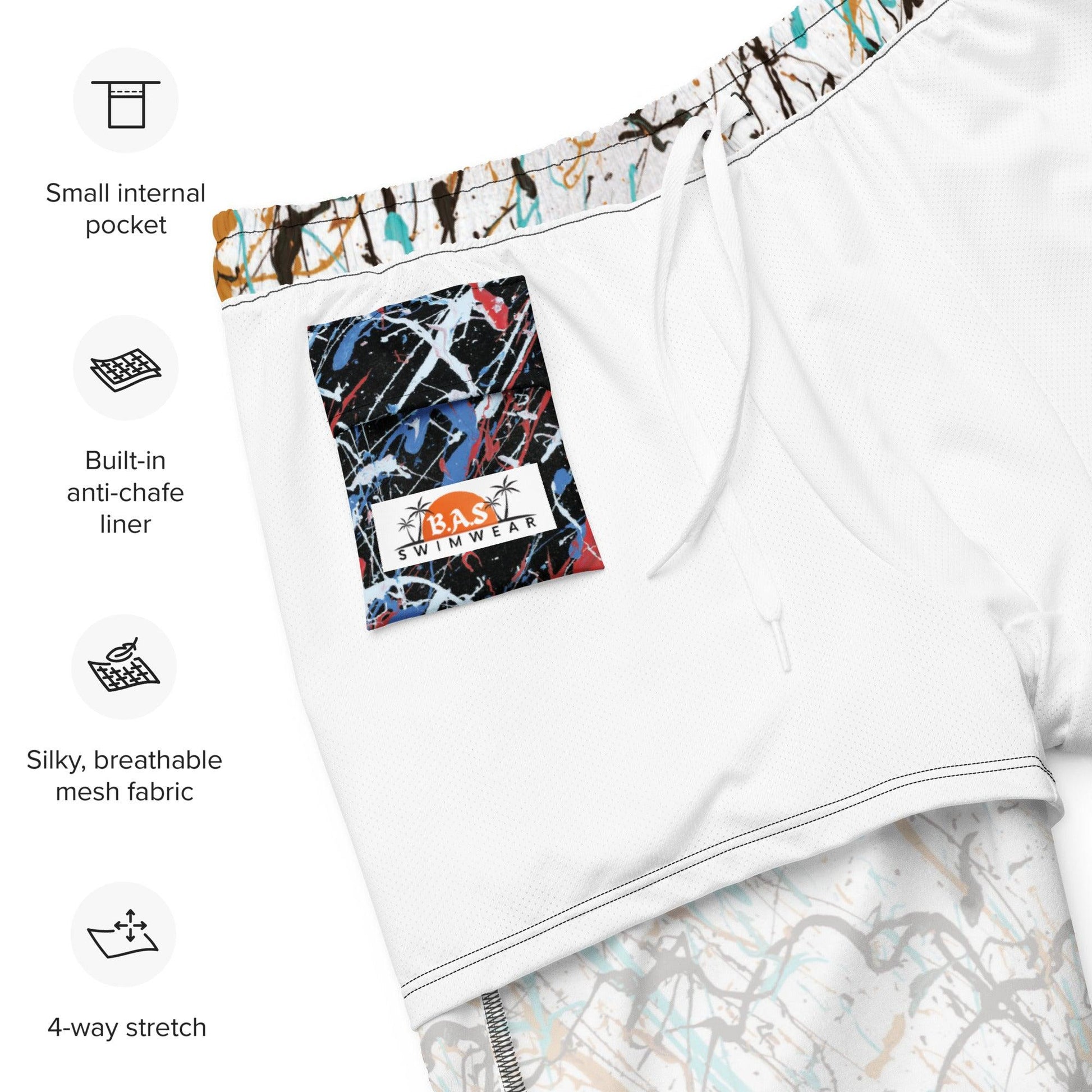 Memories White Quick Drying Anti-Chafe Men's Swim Trunks Inner Lining