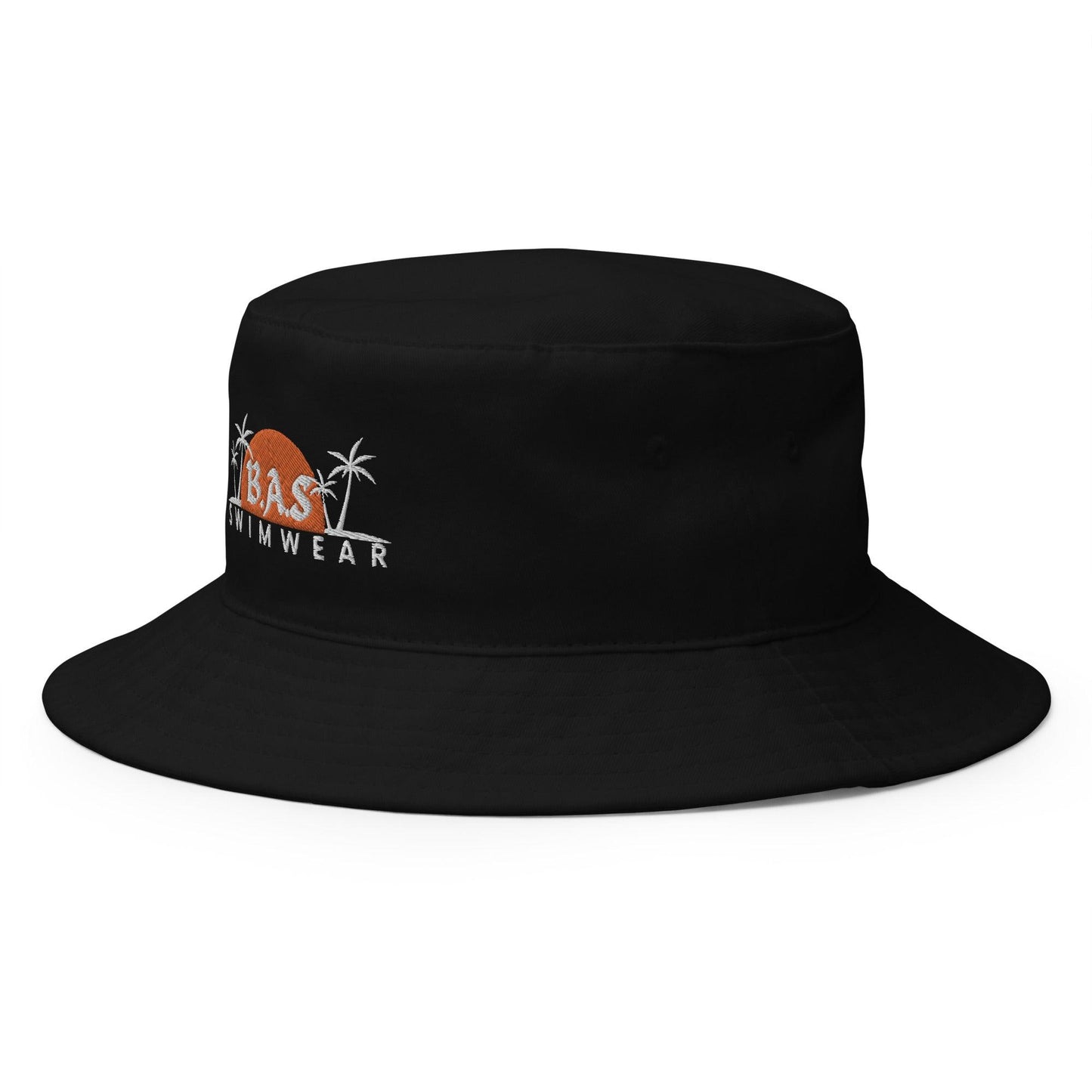 Black bucket hat BAS Swimwear logo side view